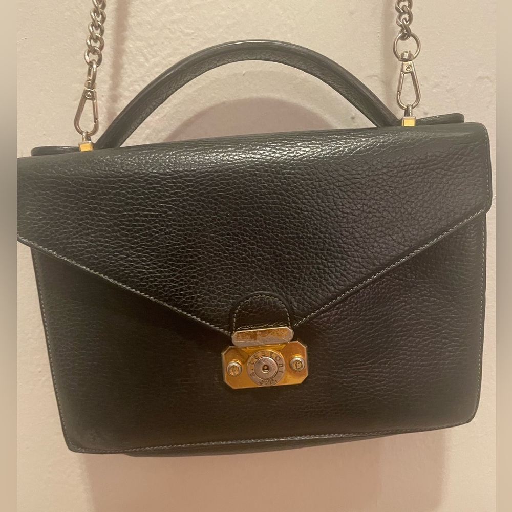 A Testoni Black Leather Bag Chain Strap